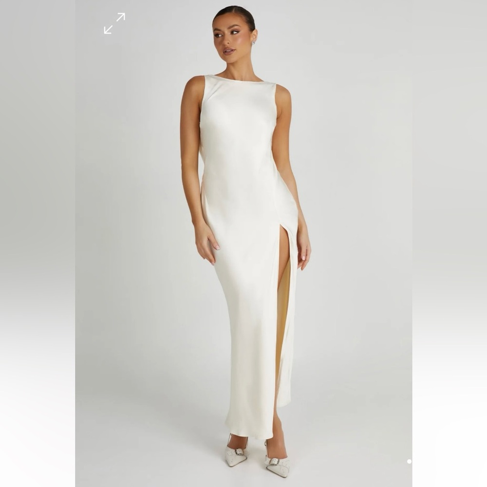 NWOT Meshki Gemima Satin Maxi Dress With Split - Ivory